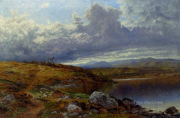 湖池の滝 Painting - ウェールズ湖の孤独な風景 ベンジャミン・ウィリアムズ リーダー